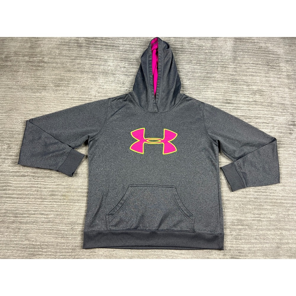 Under Armour Hoodie Womens Large Gray Pink UA Storm Pullover Sweatshirt Logo
